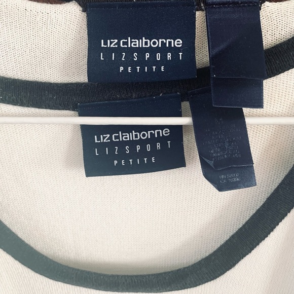 Vintage Liz Claiborne cotton Knit Top & Cardigan Set Cream white & black trim L - Picture 5 of 7